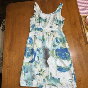 Banana Republic white & blue silk shift dress size 8